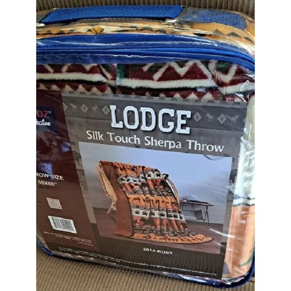 New Rust Orange Lodge Plush Fleece Throw Gift Blanket Sherpa Bear Paw Deer Cabin
